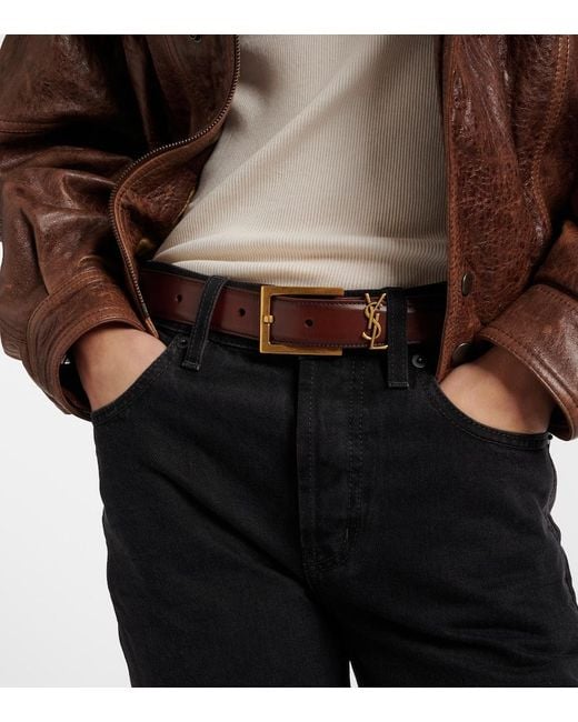 Saint Laurent Brown Cassandre Leather Belt