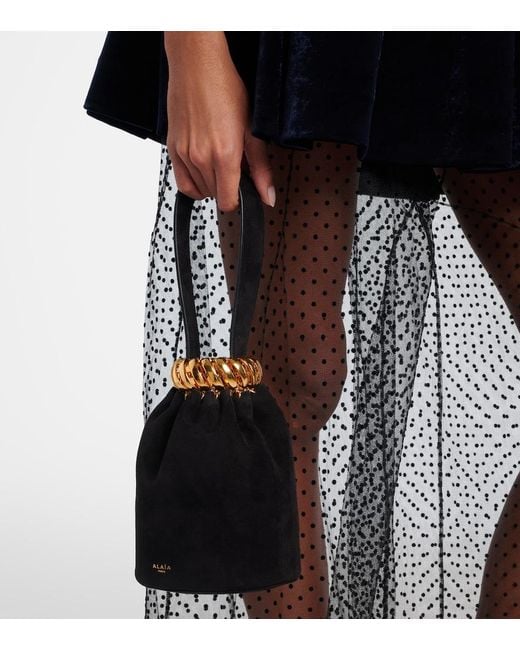 Alaïa Black Motion Mini Embellished Suede Top-Handle Bag