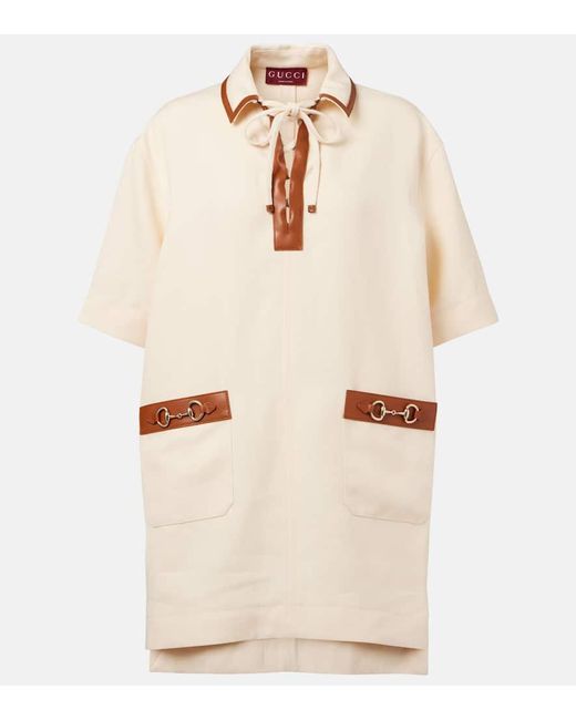 Gucci Natural Minikleid Horsebit Aus Leinen-Canvas