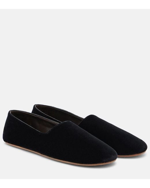 The Row Black Ponti Velvet Slip-On Shoes