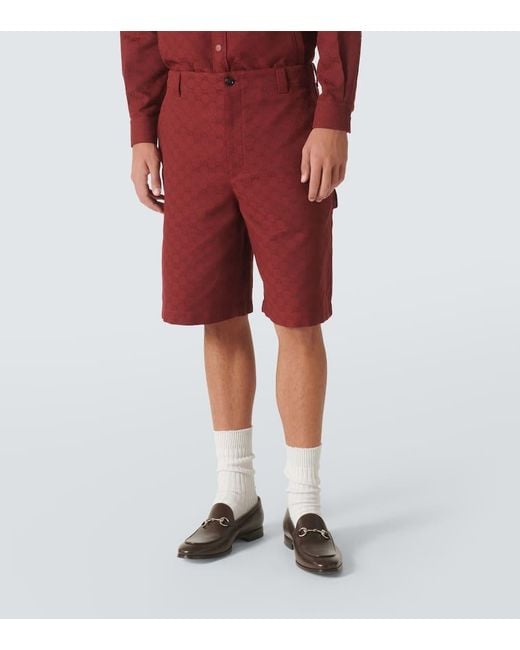 Gucci Red Gg Canvas Cotton-Blend Bermuda Shorts for men