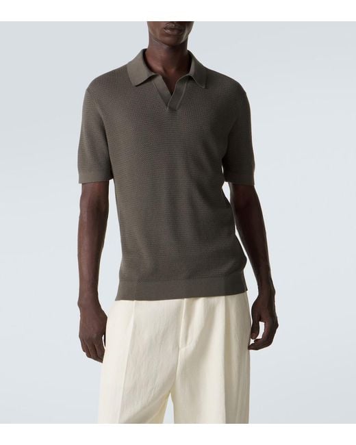 Zegna Green Knitted Cotton Polo Shirt for men