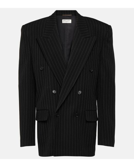 Saint Laurent Black Pinstripe Oversized Wool-blend Blazer
