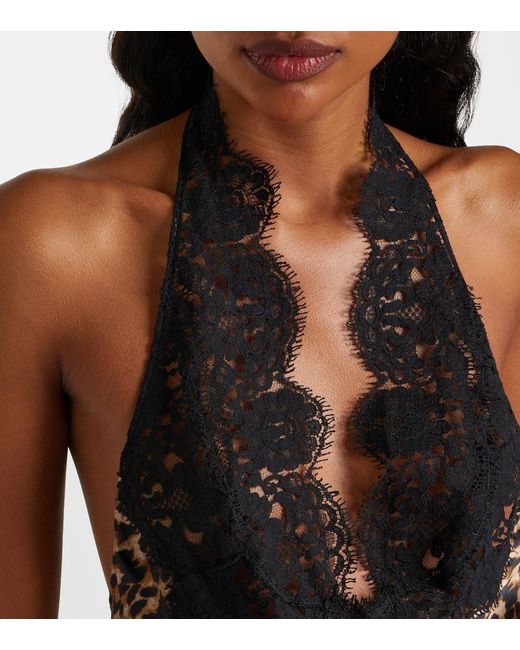 Nili Lotan Black Teo Leopard-Print Silk Satin Top