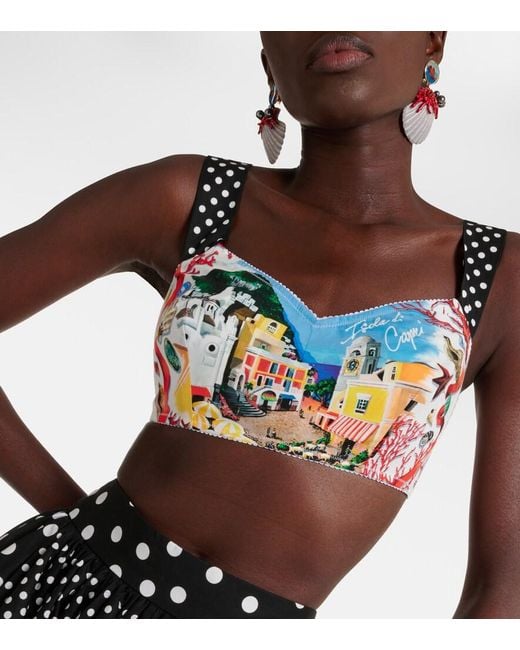 Dolce & Gabbana Blue Capri Polka-Dot Printed Cotton Bra Top