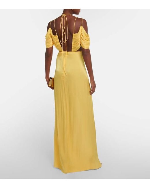 Costarellos Yellow Thalia Gathered Off-shoulder Gown
