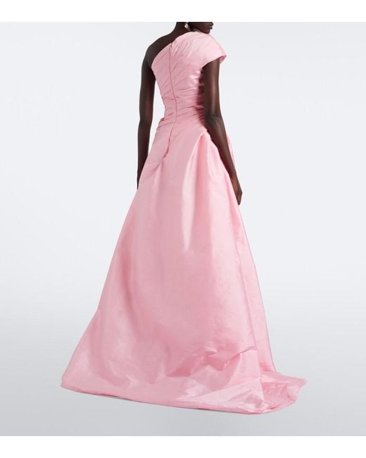 Monique Lhuillier Pink Draped One-Shoulder Bustier Gown