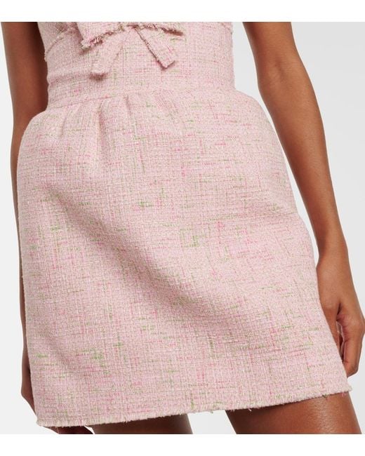 ShuShu/Tong Pink Bow-Detail Cotton-Blend Tweed Minidress