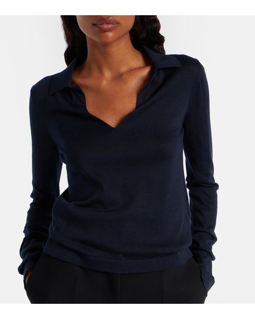 Khaite Blue Mikel Silk Polo Sweater