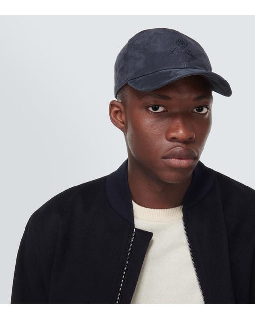 Loro Piana Blue Logo Suede Baseball Cap for men