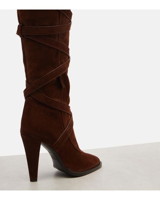 Saint Laurent Brown Suede Knee-High Boots