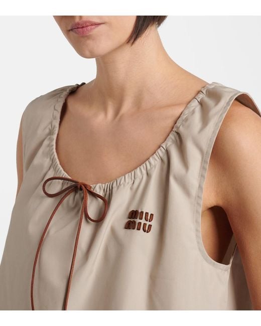 Miu Miu Natural Leather-Trimmed Cotton-Blend Crop Top