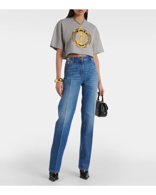 Versace Blue High-Rise Straight Jeans