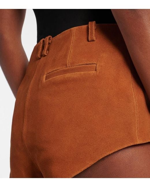 Self-Portrait Brown High-Rise Suede Shorts