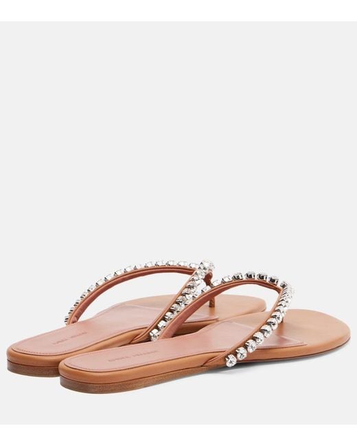 AMINA MUADDI Pink Gigi Embellished Leather Thong Sandals
