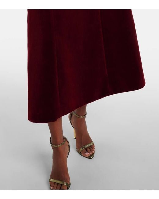 Emilia Wickstead Red Carita Off-Shoulder Cotton Velvet Midi Dress