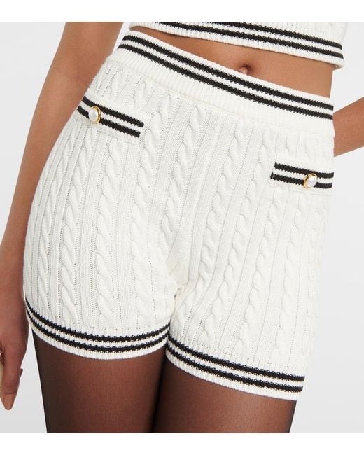 Alessandra Rich Natural Striped Cable-Knit Cotton Shorts