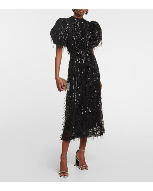 Rotar El Vestido Midi De Lentejuelas Fruncido ROTATE BIRGER CHRISTENSEN de color Black
