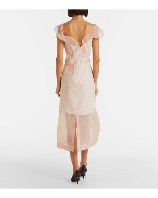 Victoria Beckham Natural Asymmetric Ruched Organza Midi Dress