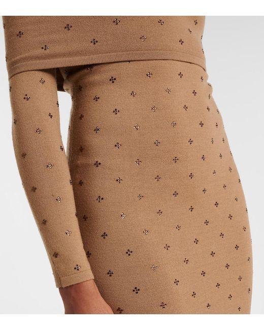 Max Mara Brown Adatti Embellished Wool-Blend Midi Dress