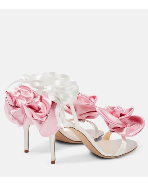 Magda Butrym Pink Floral-Applique Satin Sandals