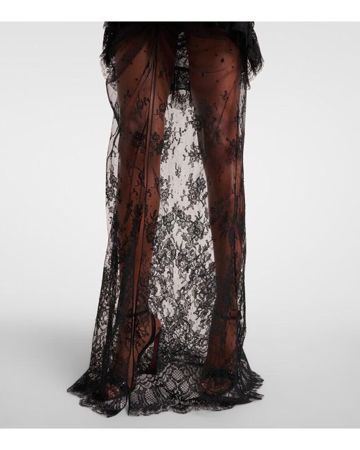 Alessandra Rich White Sheer Cotton-Blend Lace Gown