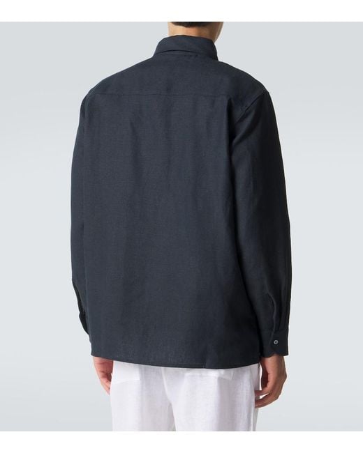 Saman Amel Blue Linen Overshirt for men