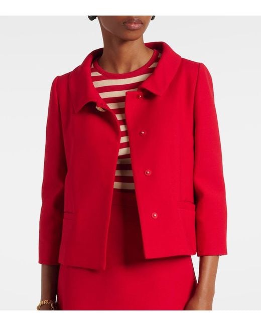 Valentino Red Crepe Couture Embellished Blazer