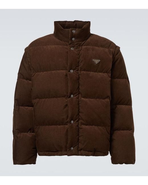 Prada Brown Convertible Cotton Corduroy Down Jacket for men
