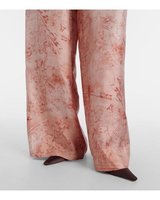 Max Mara Pink Zirlo Printed Silk Twill Wide-Leg Pants