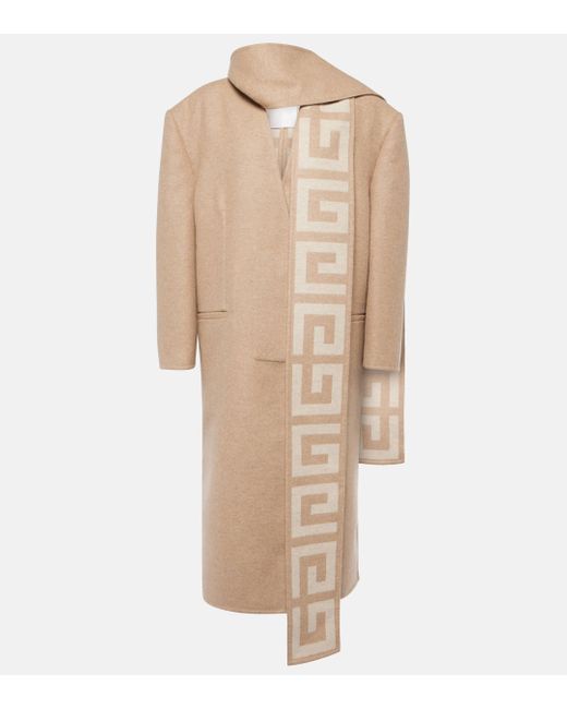 Givenchy Natural Scarf-detail Wool And Silk Coat