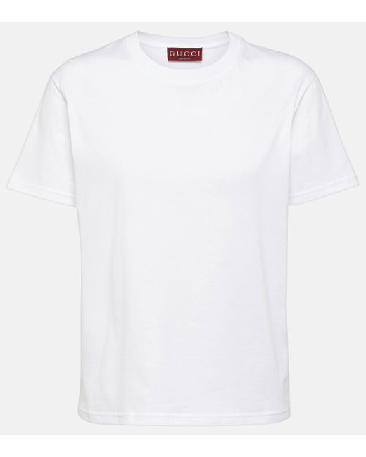 Gucci White Embroidered Cotton Jersey T-shirt