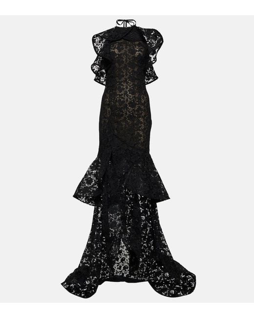 Vestido de fiesta de guipur con volantes Oscar de la Renta de color Black