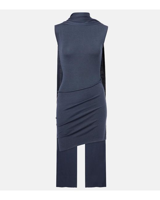 AYA MUSE Blue Solar Scarf-Detail Silk-Blend Minidress