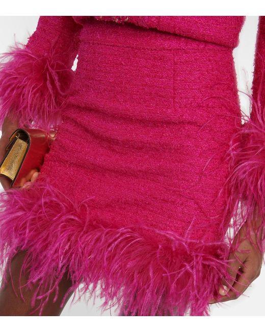Rebecca Vallance Pink Feather-trimmed Tweed Miniskirt