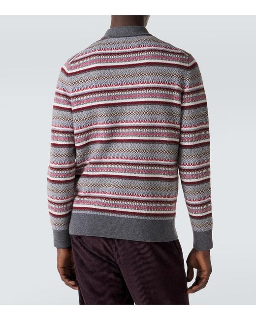 Eleventy Red Striped Wool Jacquard Polo Sweater for men