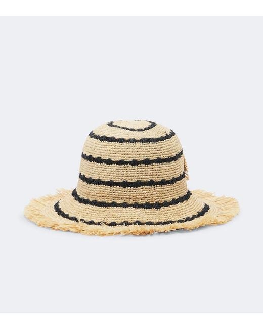 Ganni Natural Striped Raffia Bucket Hat
