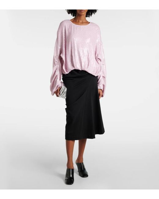 Dries Van Noten Pink Sequined Gathered Blouse