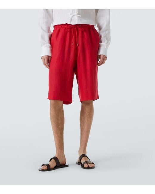 Kiton Red Linen Shorts for men