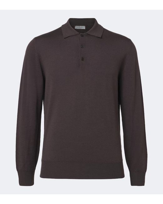 Canali Brown Virgin Wool Polo Sweater for men