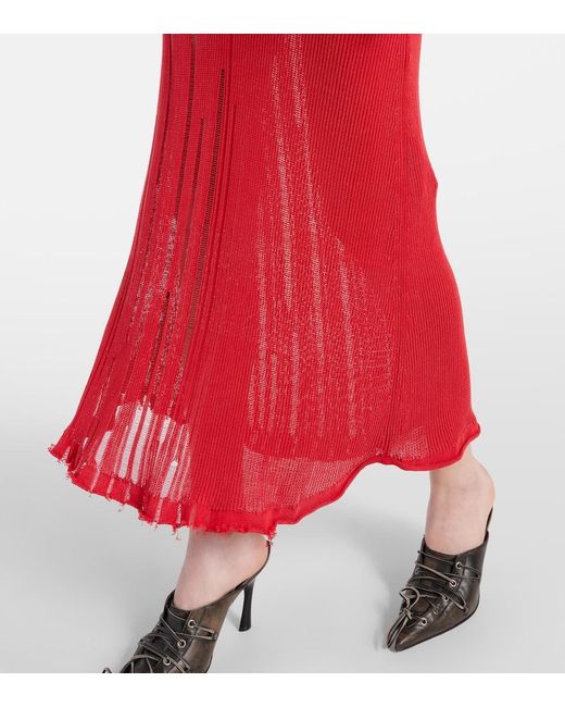 Acne Red Distressed Cotton-Blend Maxi Dress