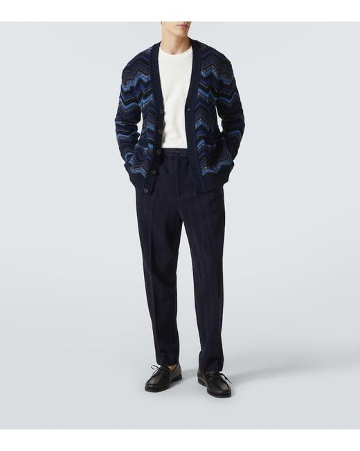 Missoni Blue Zigzag Wool-Blend Cardigan for men