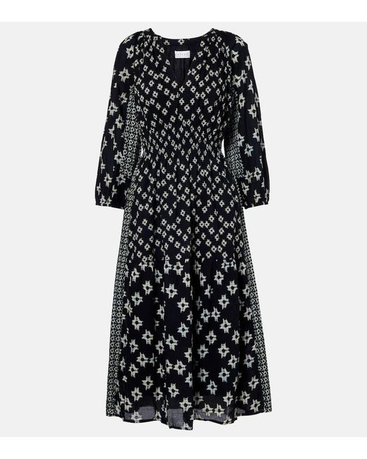 Robe Midi Elen Brodee En Coton Velvet en coloris Black