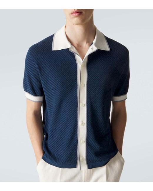 Brioni Blue Linen, Cotton, And Silk Shirt for men