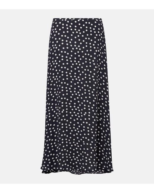 Rixo Black Areza Polka-Dot Midi Skirt