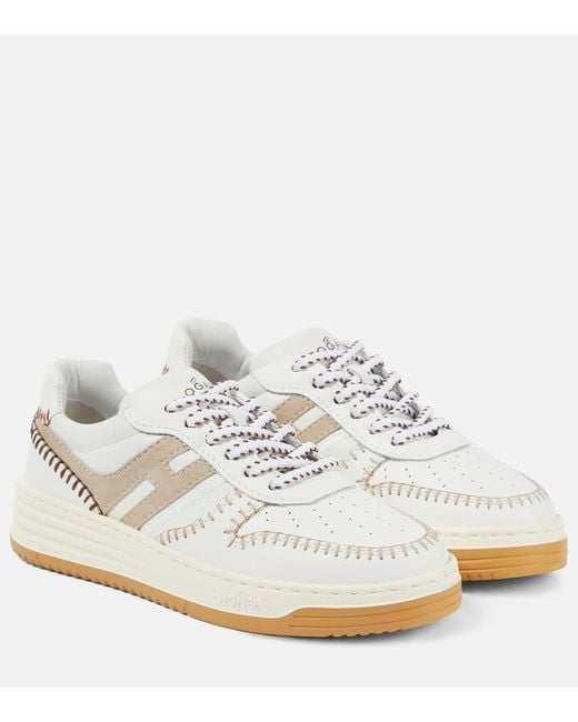 Hogan White H630 Embroidered Leather Sneakers