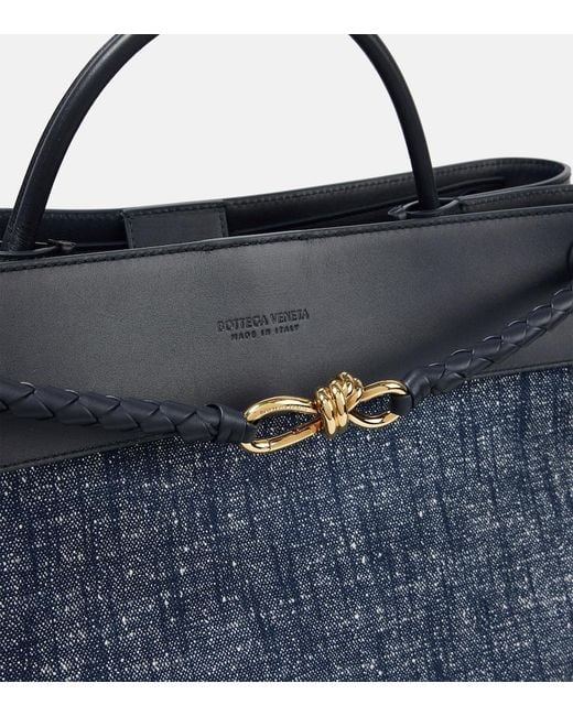 Bottega Veneta Blue Large Denim Bouclé Andiamo Top-Handle Bag