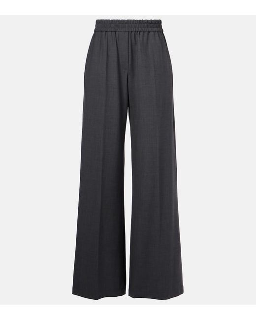 Brunello Cucinelli Blue Wool-Blend Wide-Leg Pants