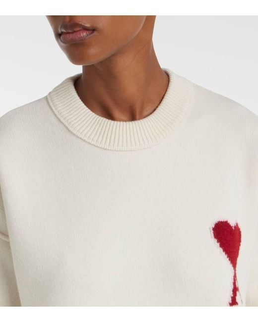 AMI White Ami De Cour Virgin Wool Sweater