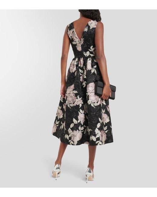 Monique Lhuillier Black Floral Jacquard Midi Dress